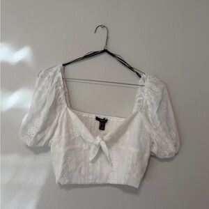 Forever 21 White Lace Puff Sleeve Blouse